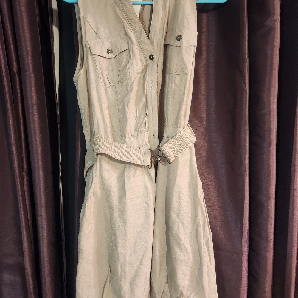 Beige Sleeveless Dress Large With Belt Nwt Brand MINE
